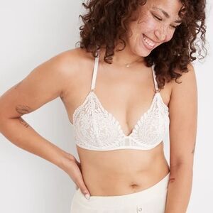 Aerie Real Power Balconette Bra 34DD Ivory Lace Over Beige Far Out